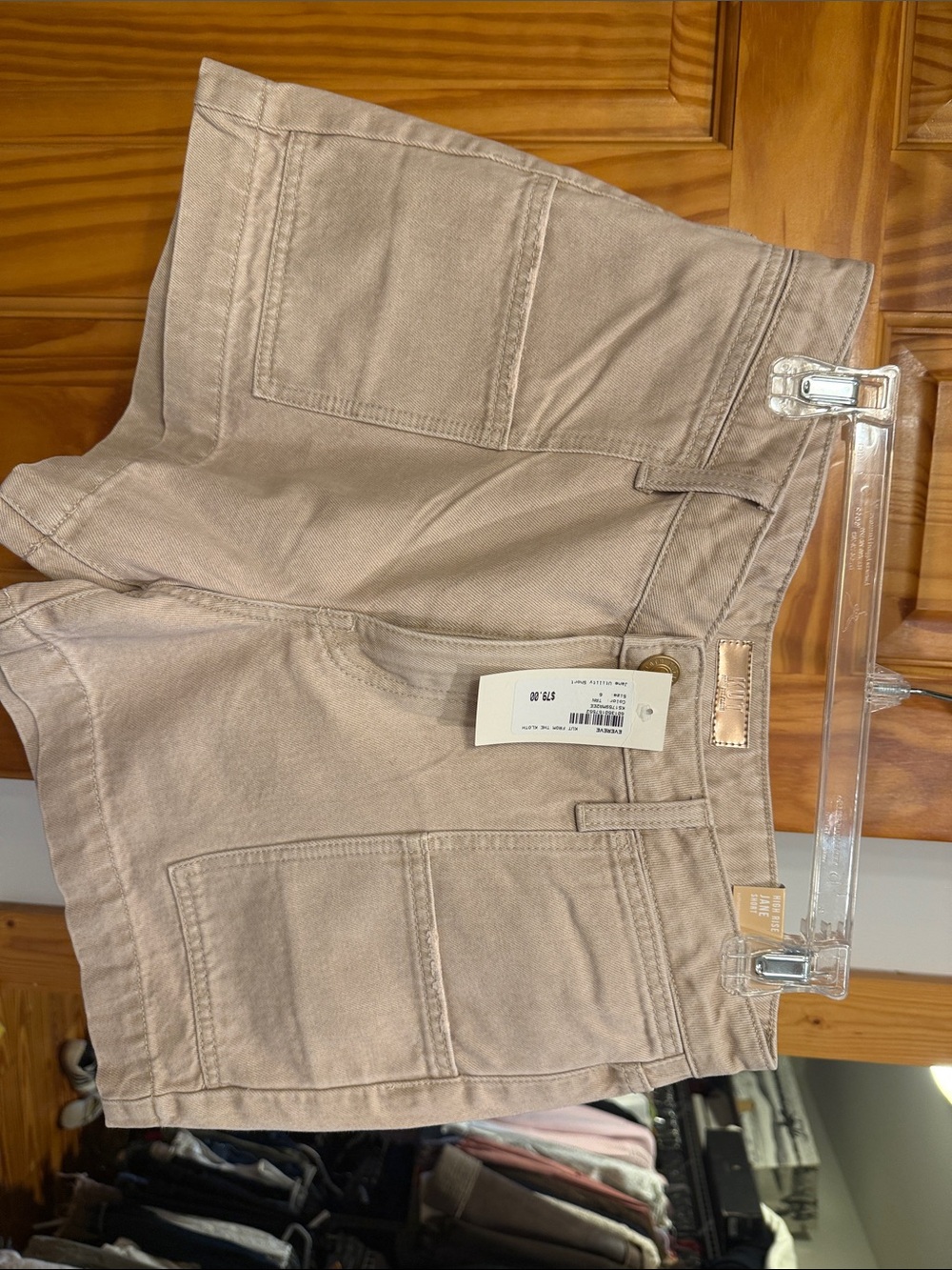 NWT Kut High Rise Jane Beige Denim Utility Pocket Shorts